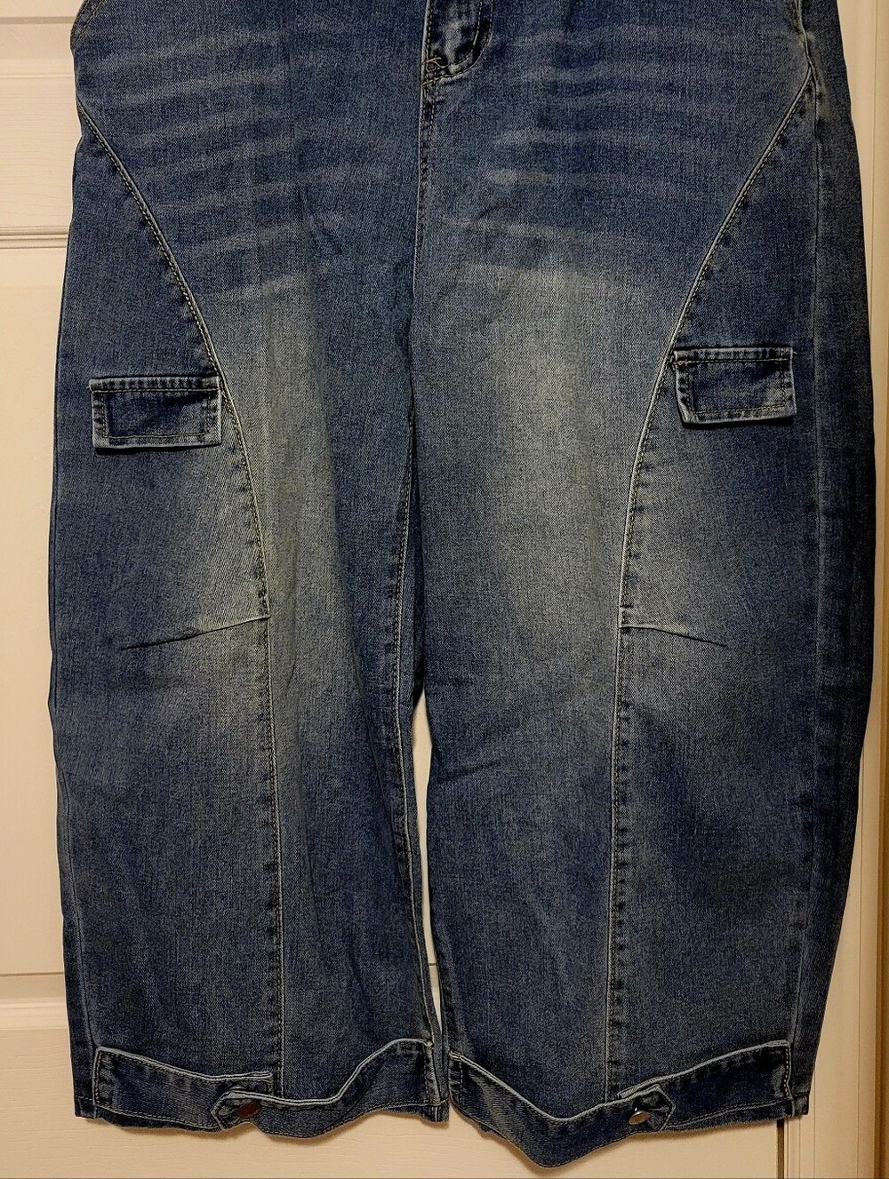 STYLEWE Women's Blue Cropped Denim Cargo Jeans